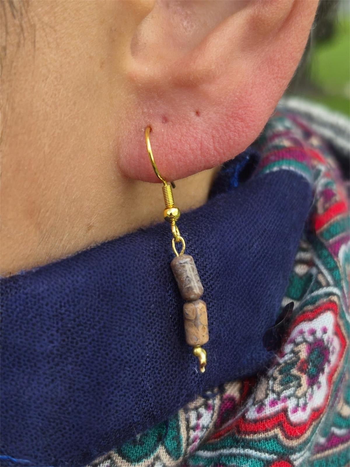 Créations boucles d'oreilles pendentif marron