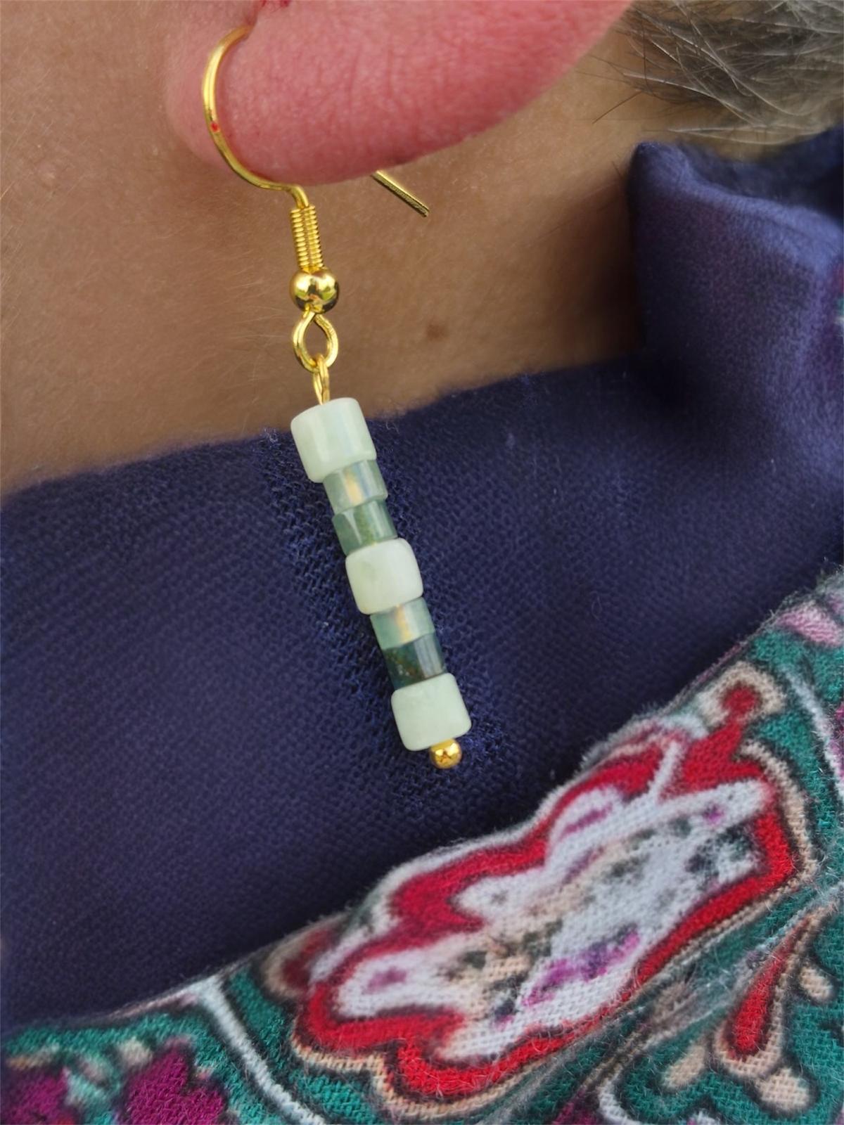 Créations boucles d'oreilles pendentif gris