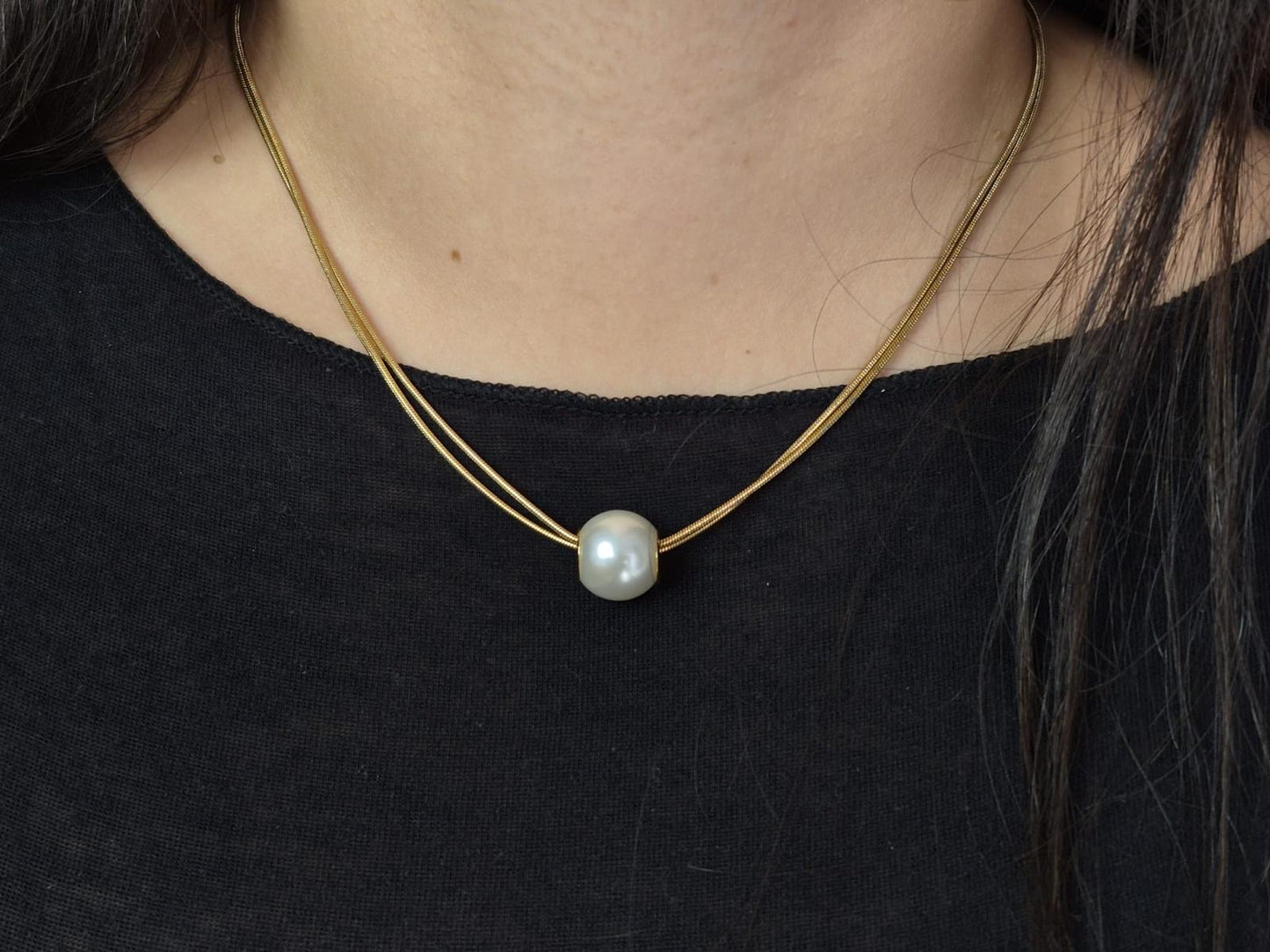 Collier double chaîne serpent avec perle