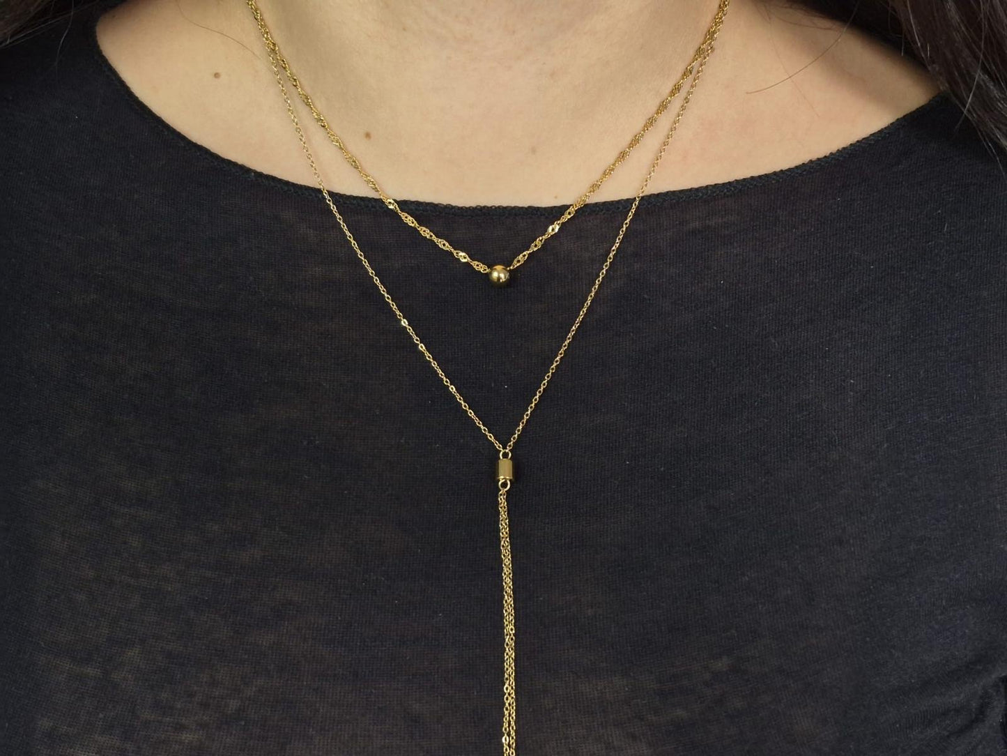 Collier doré double chaîne en Y