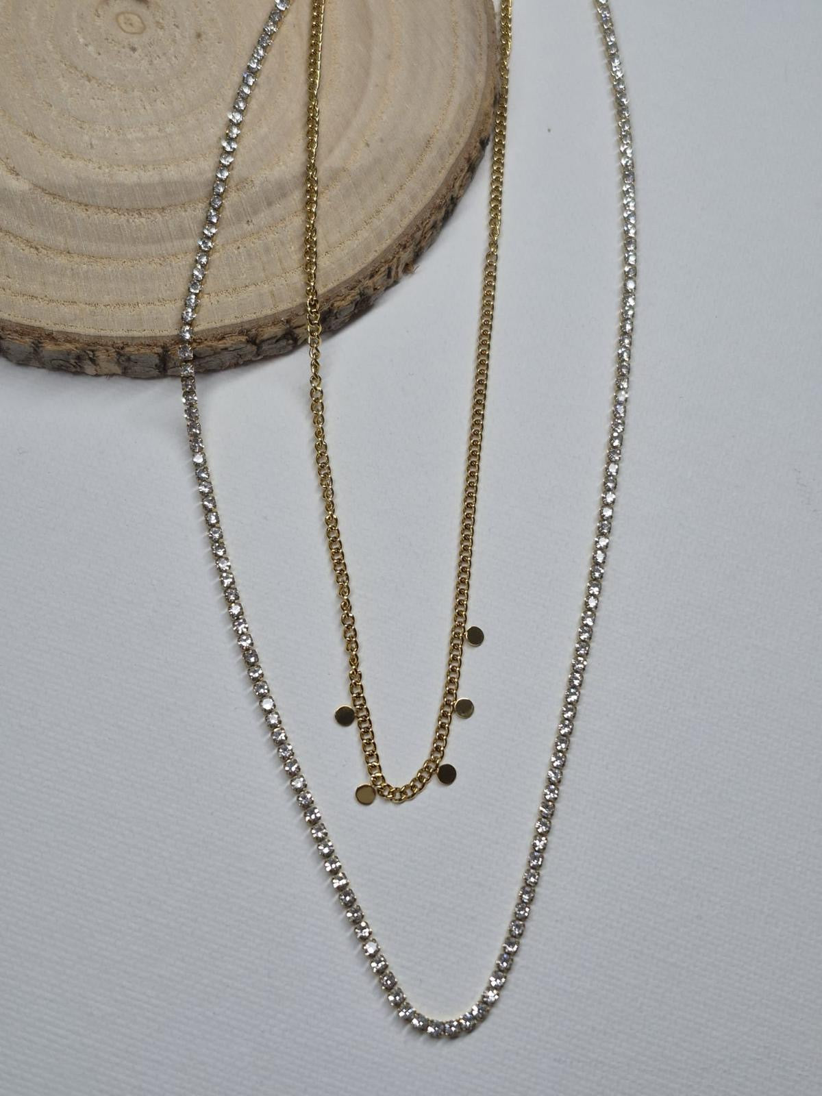 Collier double chaîne avec strass et chaîne