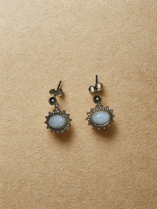 Boucles d'oreilles soleil en pierre blanche dorées