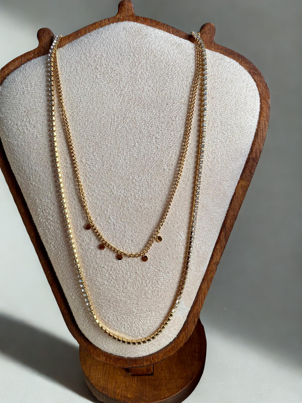 Collier double chaîne avec strass et chaîne