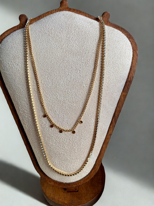 Collier double chaîne avec strass et chaîne